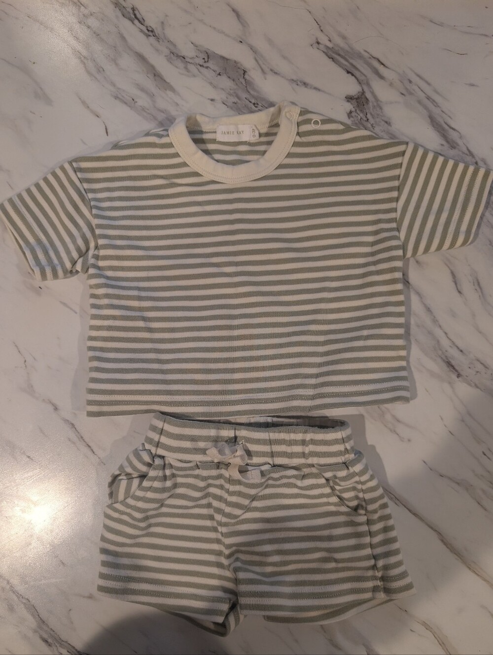 Jamie Kay | Wesley Prima Cotton Tee & Shorts | Green & Cream | 0-3M